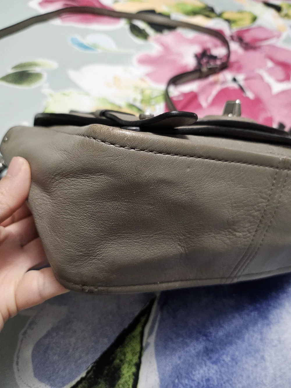 Coach Taupe Gray Leather Turnlock Crossbody Bag